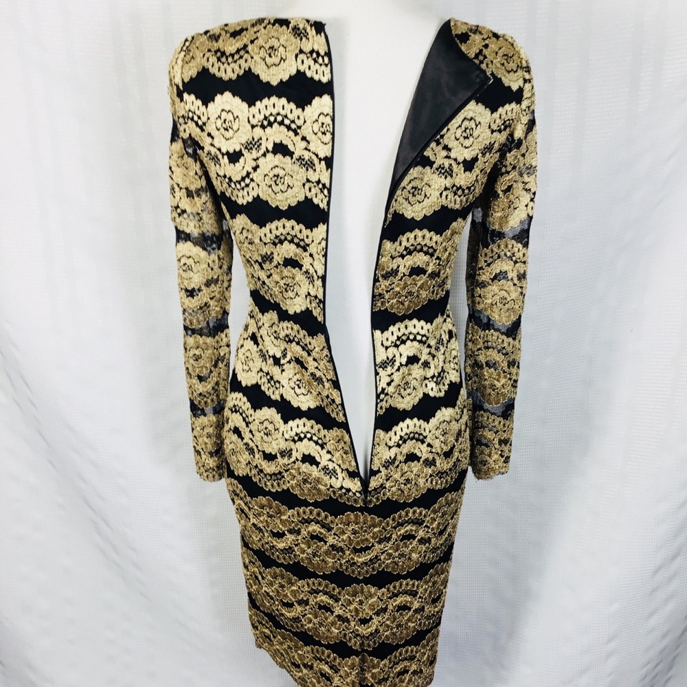 Cremieux Black & Gold‎ Lace Dress Long Sleeve Size2 - Picture 3 of 14